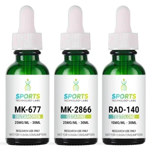 Liquid Ibutamoren (MK-677) - 25mg/mL, Liquid Ostarine (MK-2866) - 25mg/mL, and Liquid RAD-140 (Testolone) - 15mg/mL