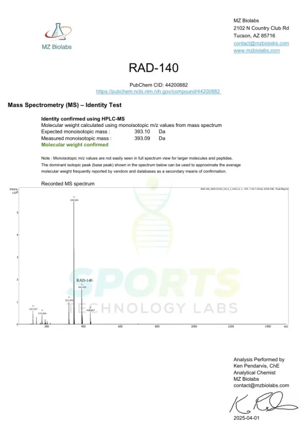 RAD-140 (Testolone) purity report